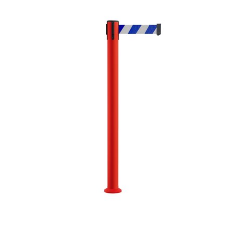 MONTOUR LINE Stanchion Belt Barrier Fixed Base Red Post 9ft.Blue/White Belt MSX630F-RD-BWD-90